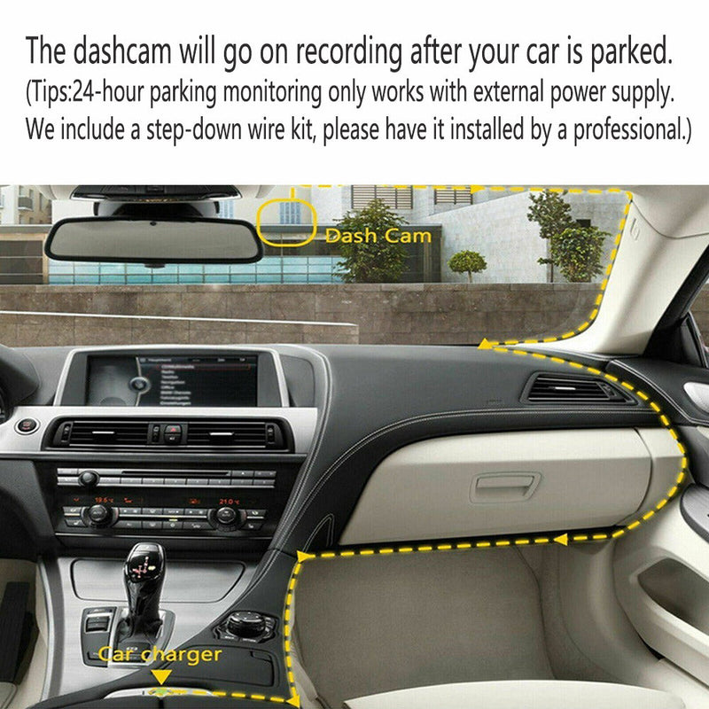 Wi-Fi 3-Channel Dash Cam 1080P HD + Hardwire Kit & 32GB