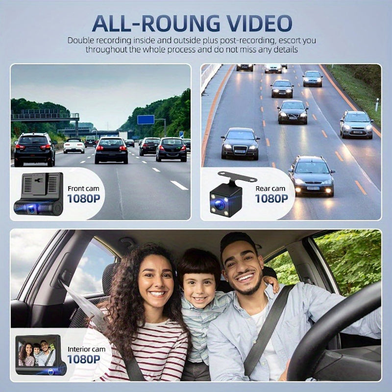 Triple Lens Dash Cam 1080P HD Front & Rear 4" Touch Screen