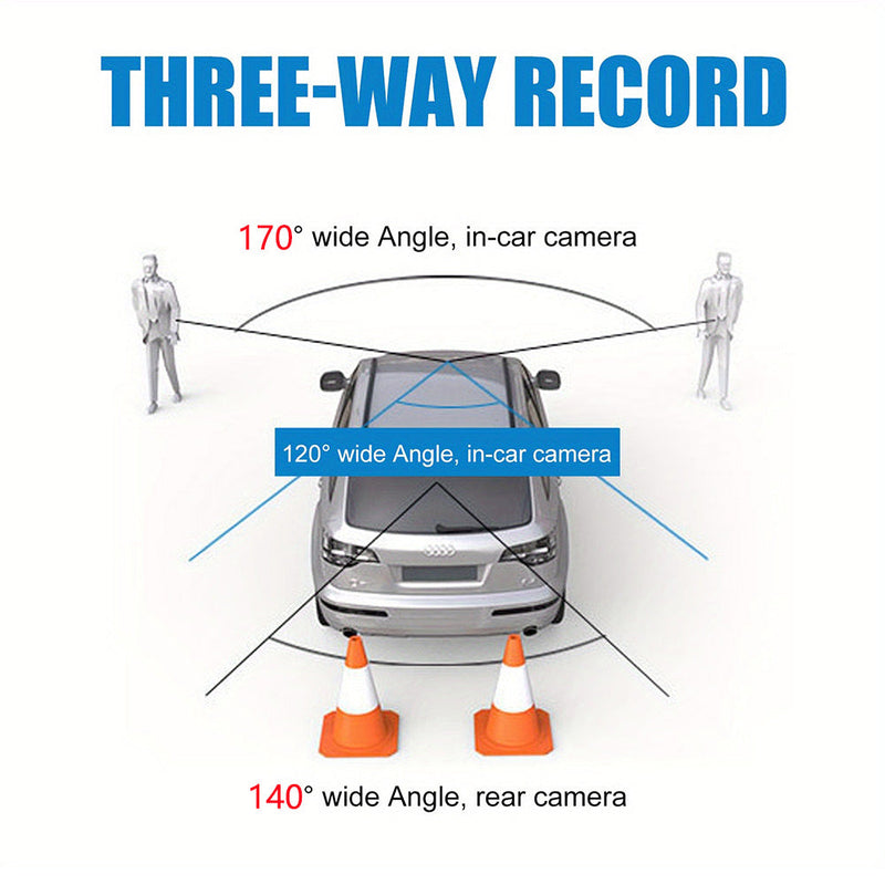 Triple Lens Dash Cam 1080P HD Front & Rear 4" Touch Screen