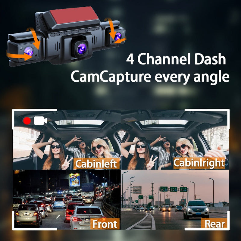 4-Channel 360° Dash Cam 1080P HD + 32GB Card