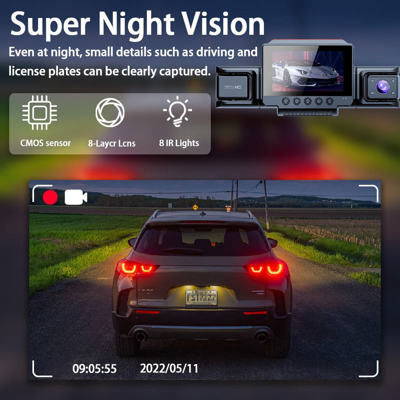 4-Channel 360° Dash Cam 1080P HD + 32GB Card