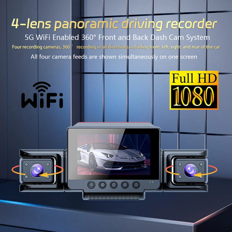 4-Channel 5G WiFi Dash Cam – 1080P FHD with 64GB Card