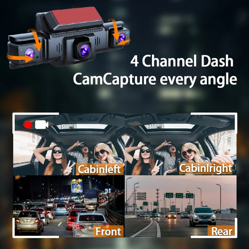 4-Channel 5G WiFi Dash Cam – 1080P FHD with 64GB Card