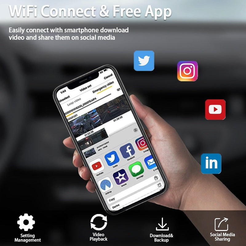 4-Channel 5G WiFi Dash Cam – 1080P FHD with 64GB Card
