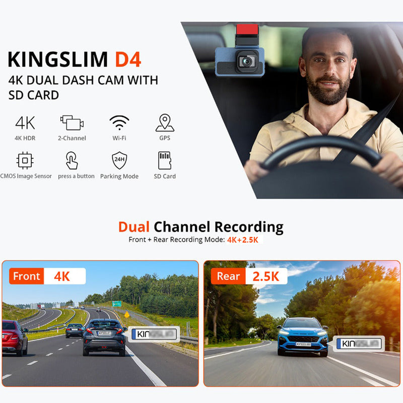 4K+2.5K Dual Dash Cam Front & Rear Wi-Fi GPS ADAS + 32GB