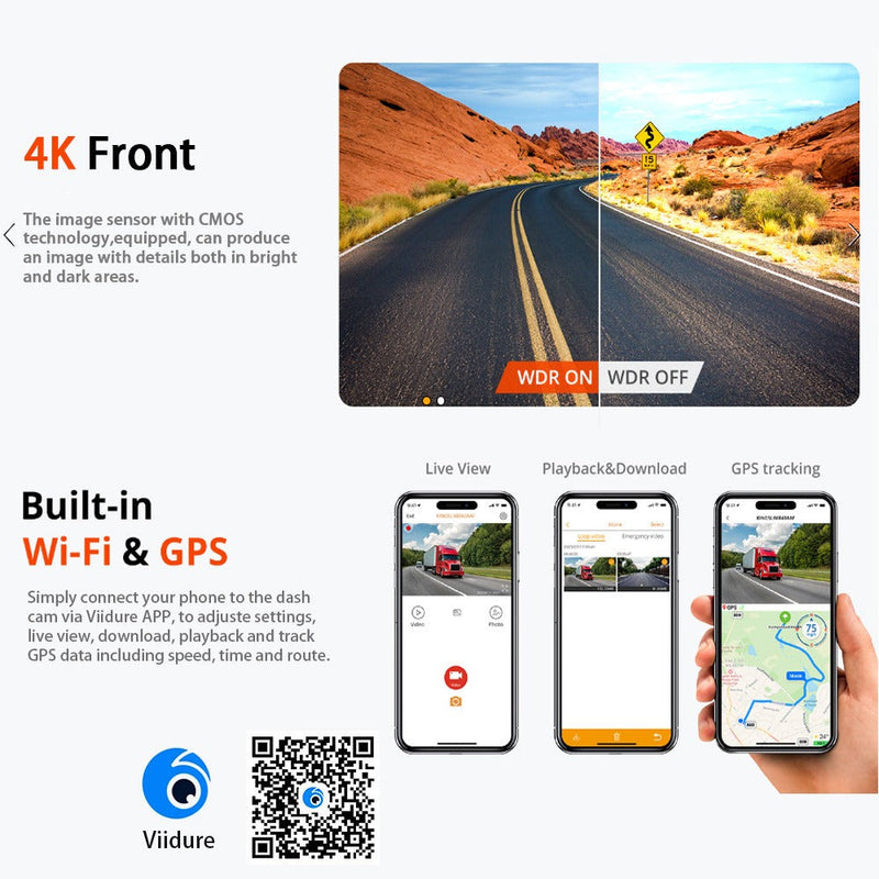 4K+2.5K Dual Dash Cam Front & Rear Wi-Fi GPS ADAS + 32GB