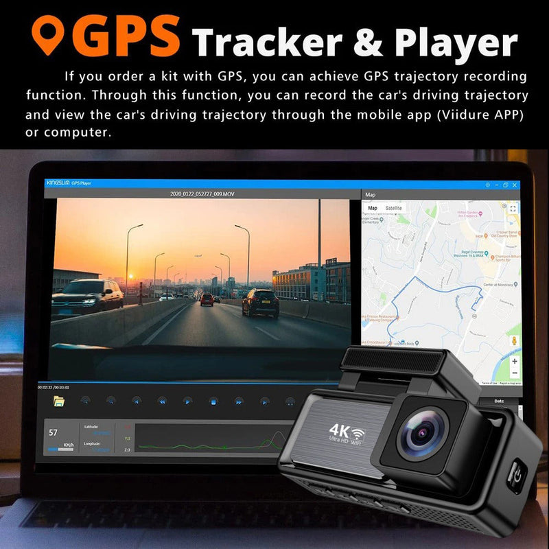 4K Wi-Fi Dash Cam – Front 4K & Rear 1080P Dual Recording with GPS and 64GB Card