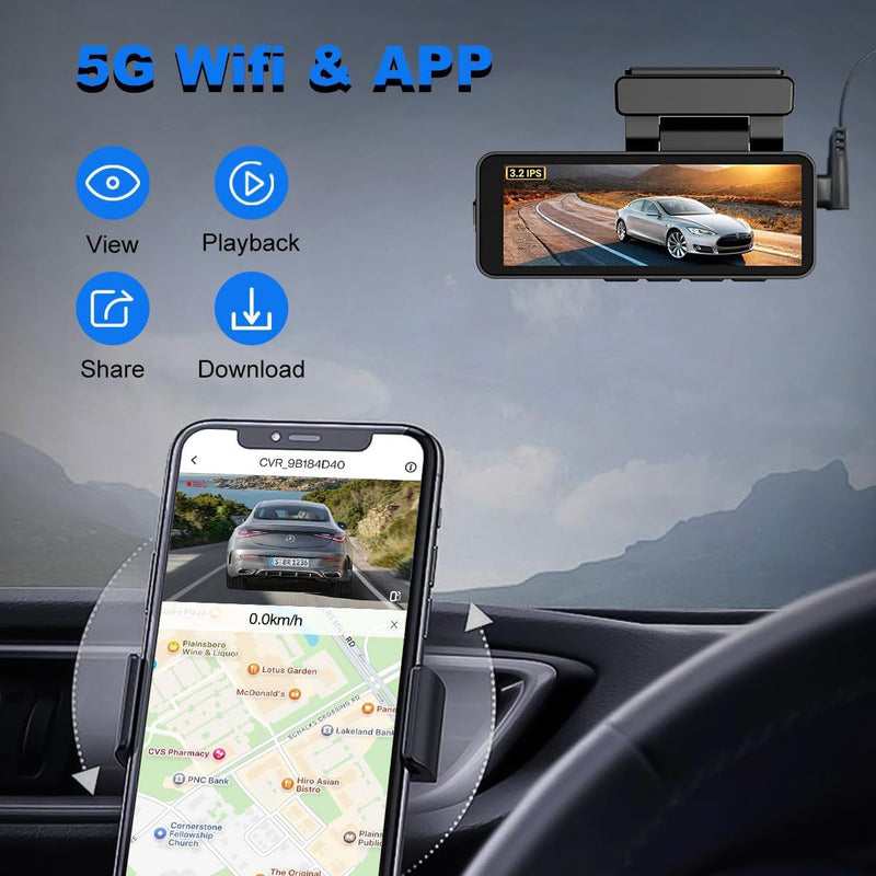 4K Wi-Fi Dash Cam – Front 4K & Rear 1080P Dual Recording with GPS and 64GB Card