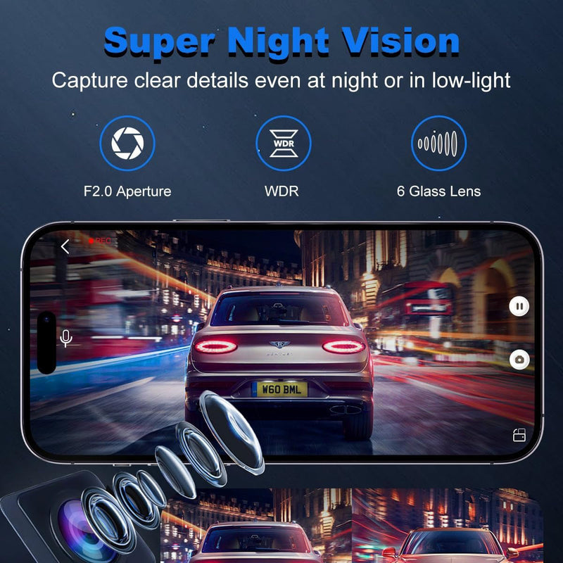 4K Wi-Fi Dash Cam – Front 4K & Rear 1080P Dual Recording with GPS and 64GB Card