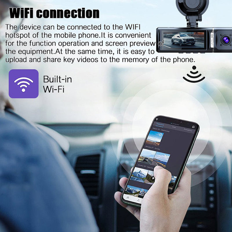 3-Channel 4K+1K+1K Wi-Fi Car Dash Cam – Interior & Exterior Recording with 32GB Card