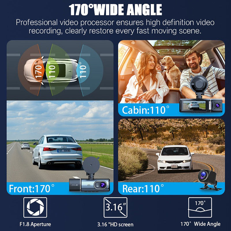 3-Channel 4K+1K+1K Wi-Fi Car Dash Cam – Interior & Exterior Recording with 32GB Card