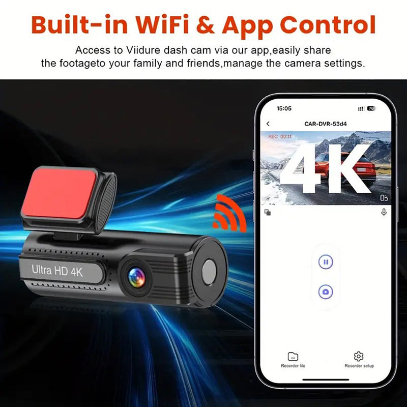 4K Wi-Fi Dual Lens Car Dash Cam – Wide Angle IPS Screen with Night Vision & 32GB Card