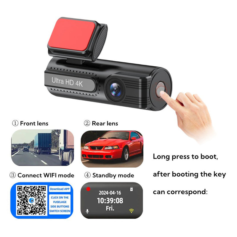 4K Wi-Fi Dual Lens Car Dash Cam – Wide Angle IPS Screen with Night Vision & 32GB Card