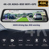 10" 4K Mirror Dash Cam with 2K Rear Camera – Wi-Fi, GPS, ADAS, BSD & Stream Media (64GB Included)
