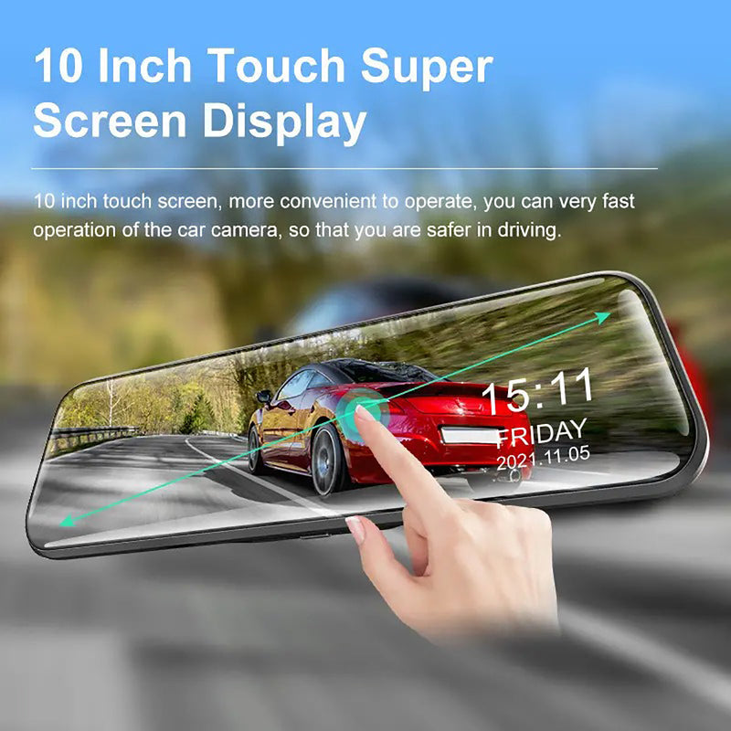 10" 4K Mirror Dash Cam with 2K Rear Camera – Wi-Fi, GPS, ADAS, BSD & Stream Media (64GB Included)