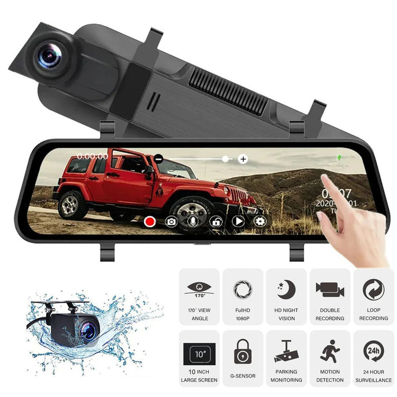 10" 4K Mirror Dash Cam with 2K Rear Camera – Wi-Fi, GPS, ADAS, BSD & Stream Media (64GB Included)
