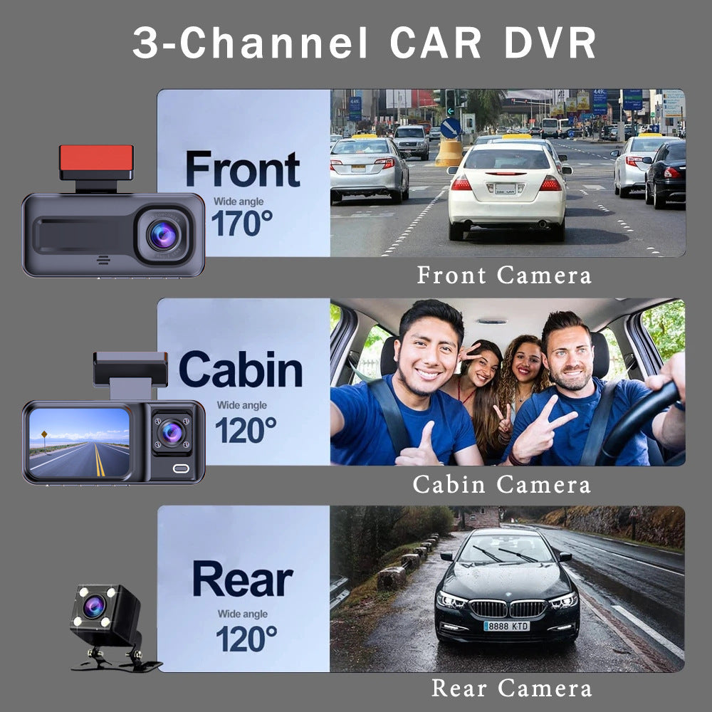 Front & Rear Triple Lens Dash Cam 1080P HD Recorder