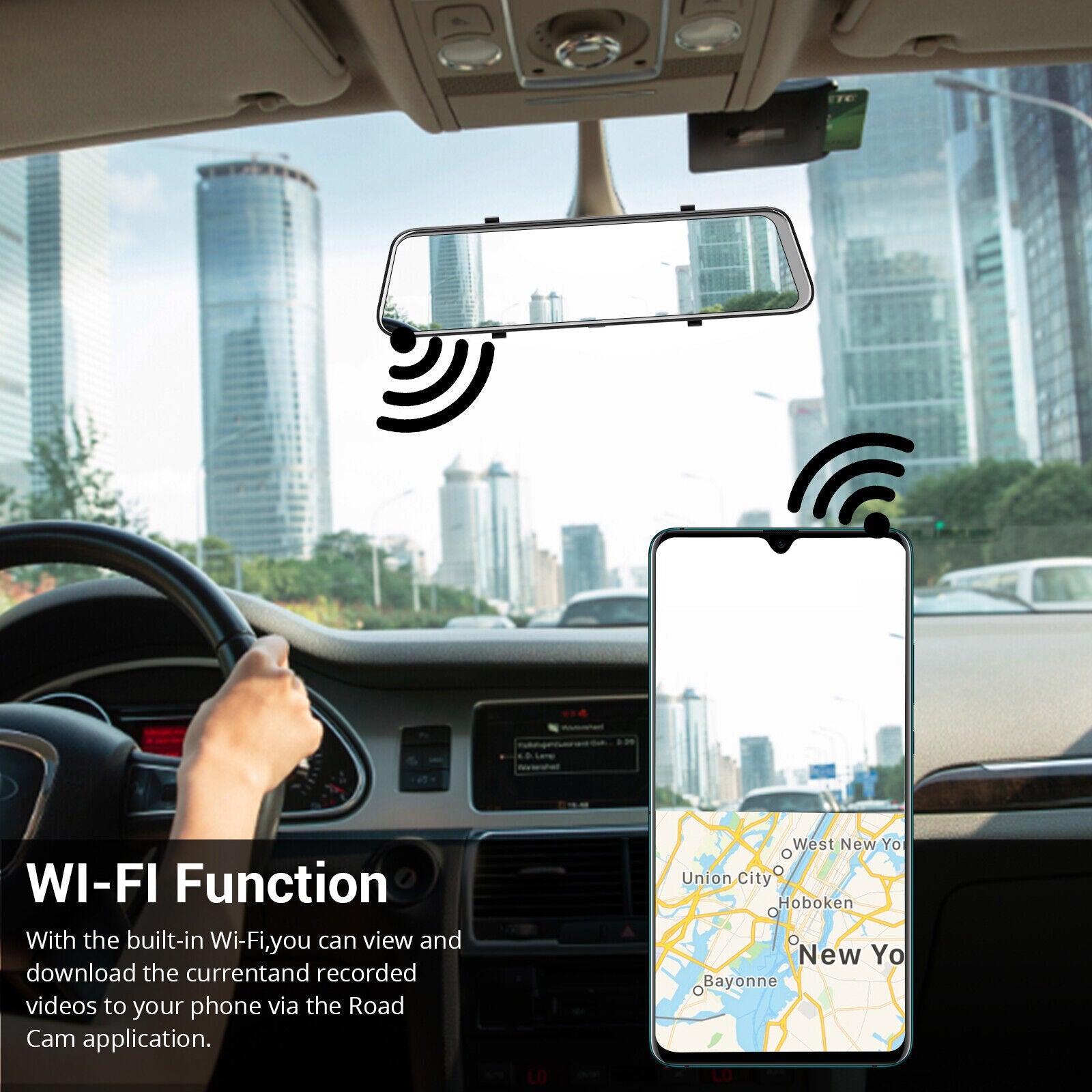 Wi-Fi 10" 2K Dash Cam Rear View Camera + 32GB Card