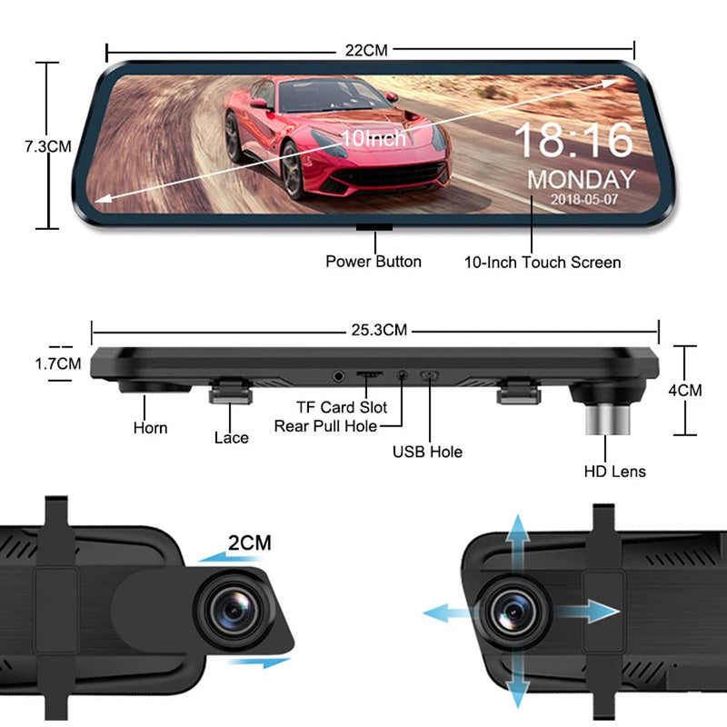 Wi-Fi 10" 2K Dash Cam Rear View Camera + 32GB Card