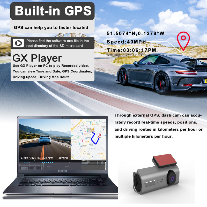 4K UHD Dash Cam – WiFi Front Camera with Night Vision & 64GB Card