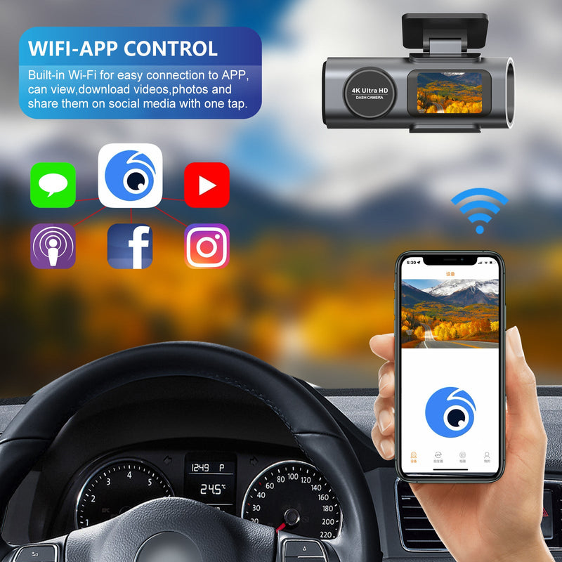 4K UHD Dash Cam – WiFi Front Camera with Night Vision & 64GB Card