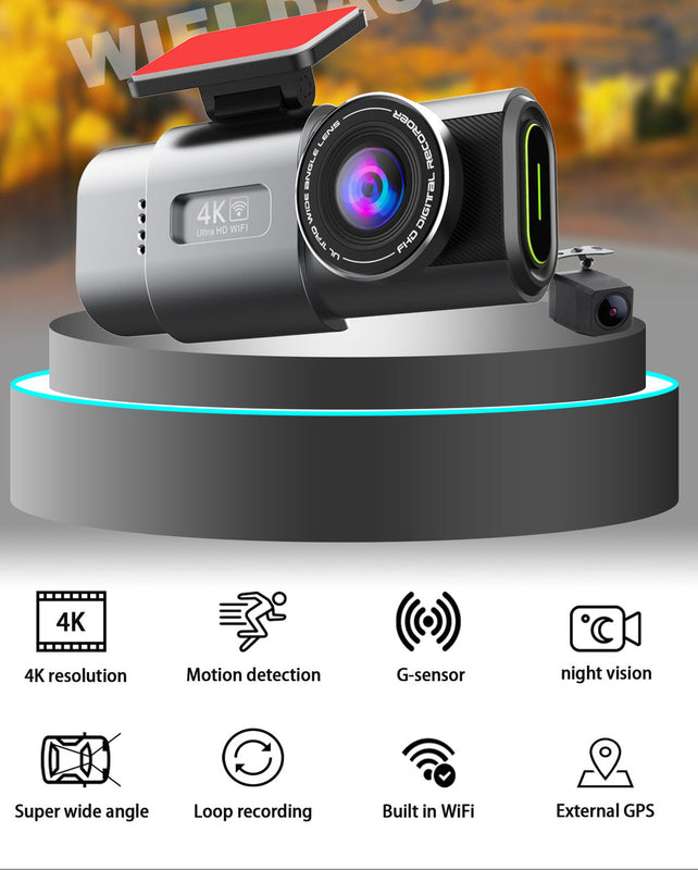 4K UHD Dash Cam – WiFi Front Camera with Night Vision & 64GB Card