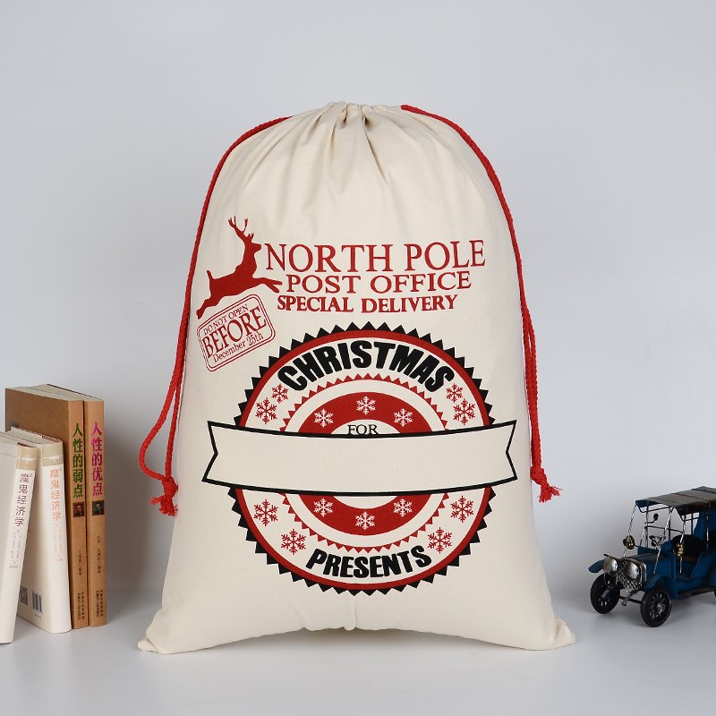 Large Hessian Christmas Santa Sack Gift Bag Cream Presents