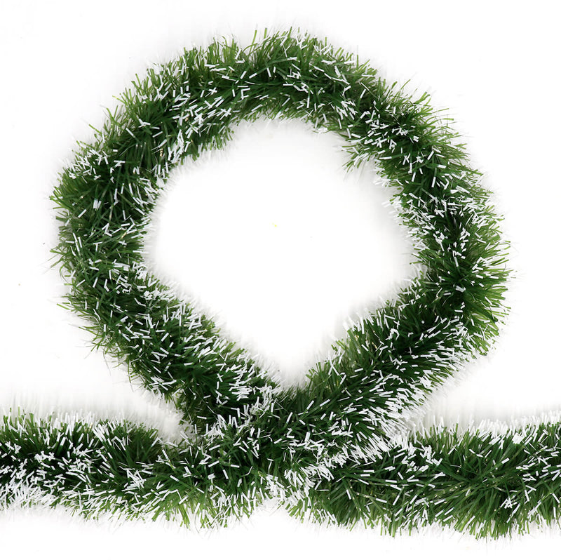 5x 2.5m Christmas Tinsel Garland Sparkly Snowflake Snow Tips in Green