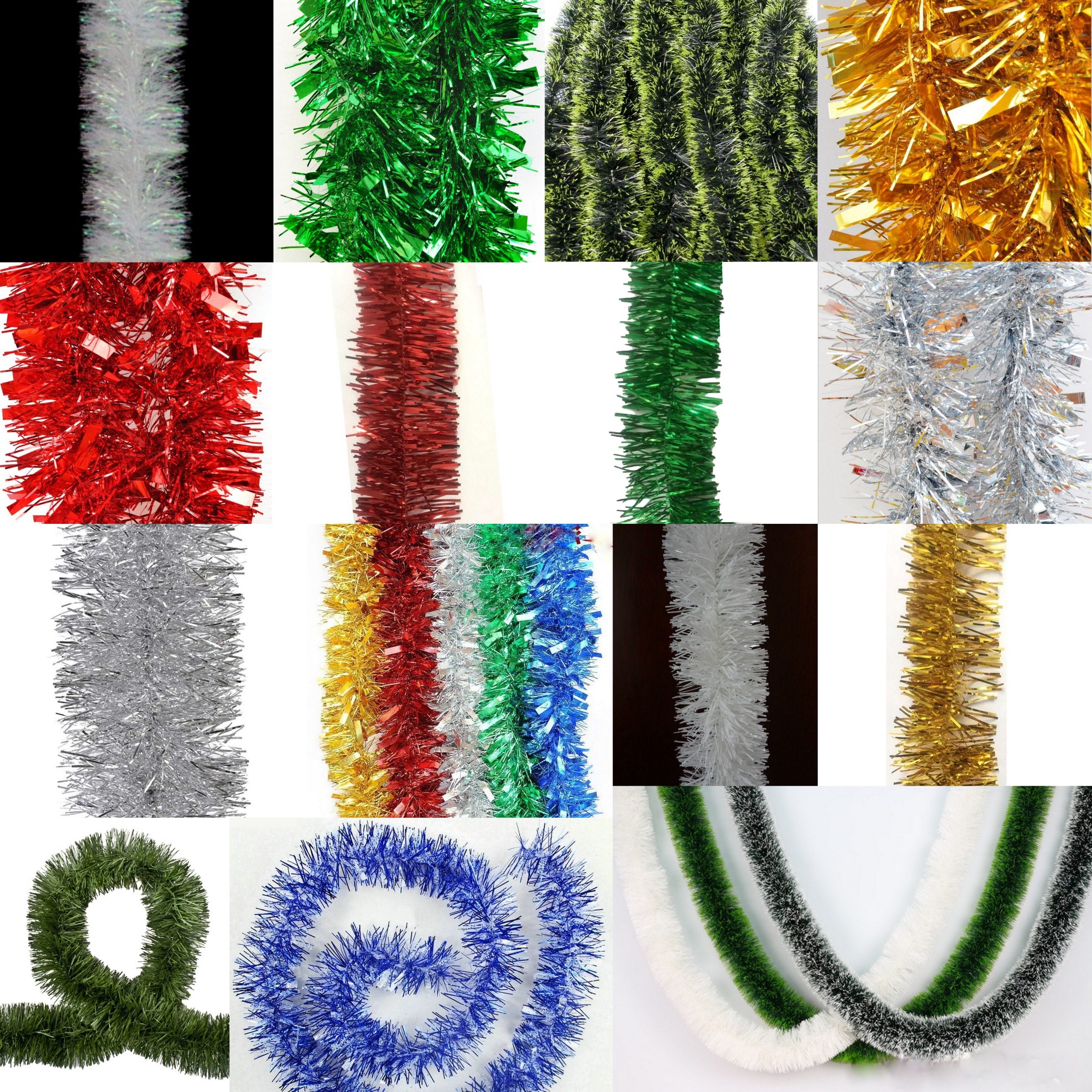 5x 2.5m Christmas Tinsel Garland – Sparkly Snowflake Tips in Green