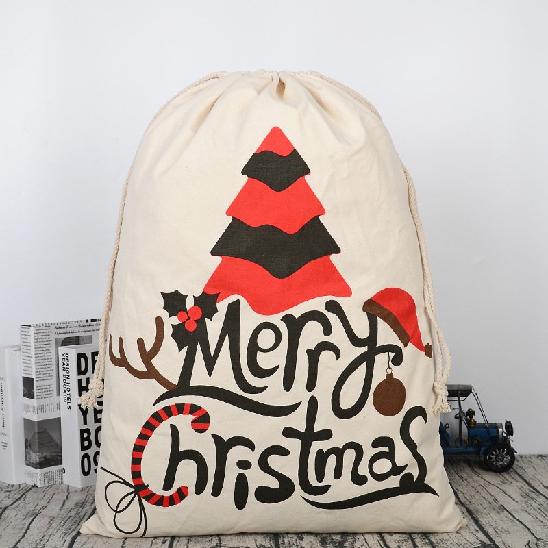 Large Hessian Christmas Santa Sack Gift Bag Cream Tree