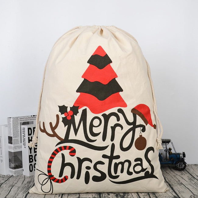 Large Hessian Christmas Santa Sack Gift Bag Cream Tree