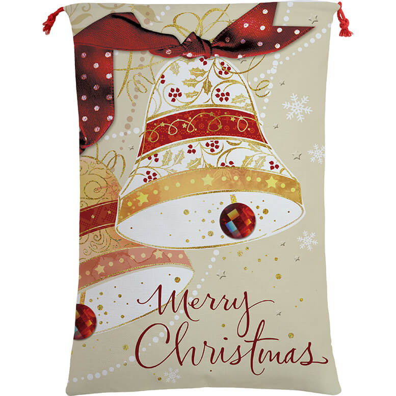 Large Hessian Christmas Santa Sack Gift Bag Merry Christmas Bells