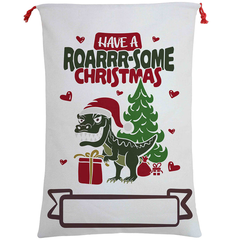 Large Hessian Christmas Santa Sack Gift Bag Roar-some Christmas