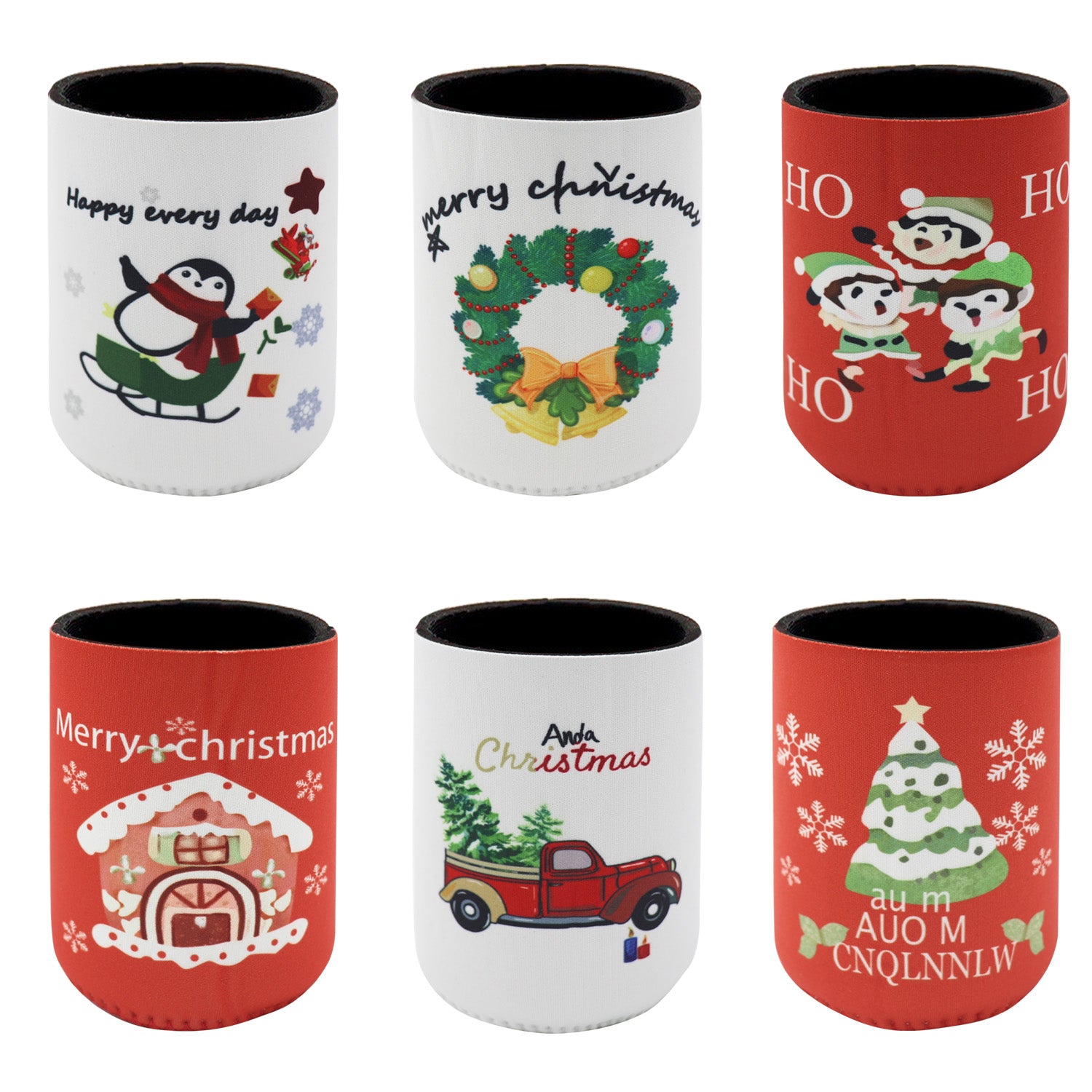 6x Christmas Stubby Stubbie Holders decor