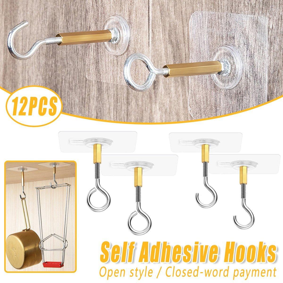 12PCS Heavy Duty Self-Adhesive Stainless Steel Hooks – Closed