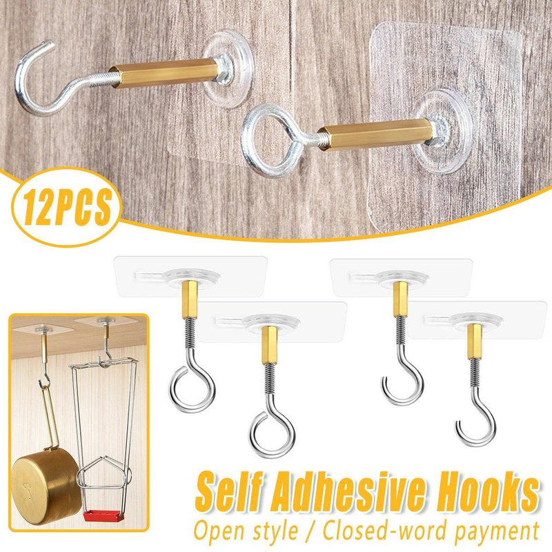 12PCS Heavy Duty Self-Adhesive Stainless Steel Hooks – Closed