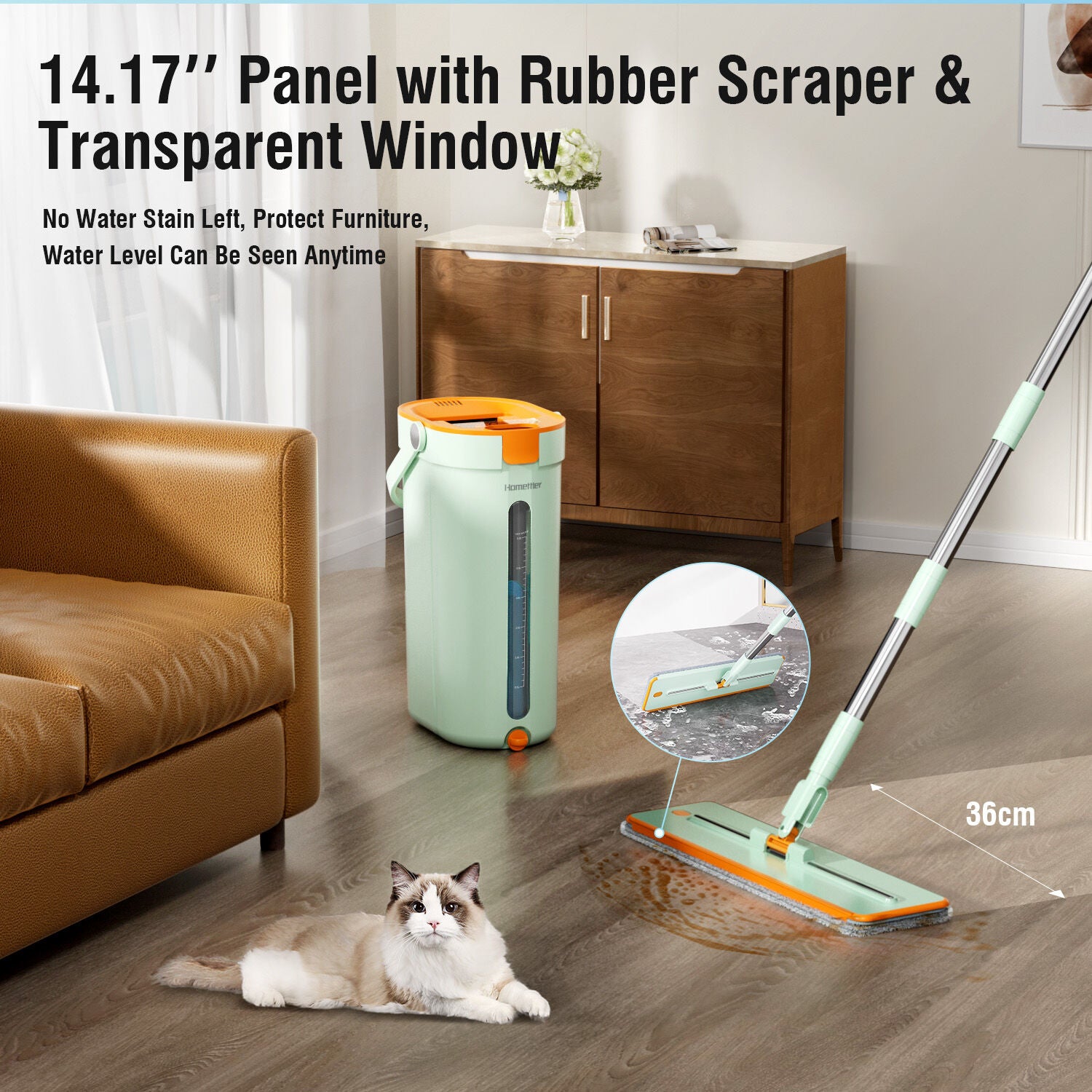 Microfiber Flat Mop & 360° Spin Bucket – Light Green