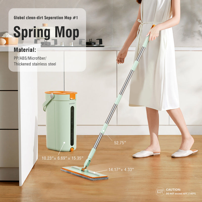 Microfiber Flat Mop & 360° Spin Bucket – Light Green