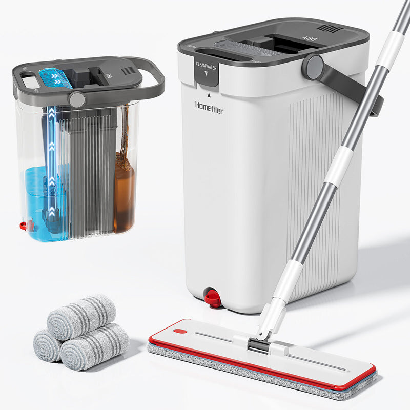 Microfiber Flat Mop & 360° Spin Bucket – White