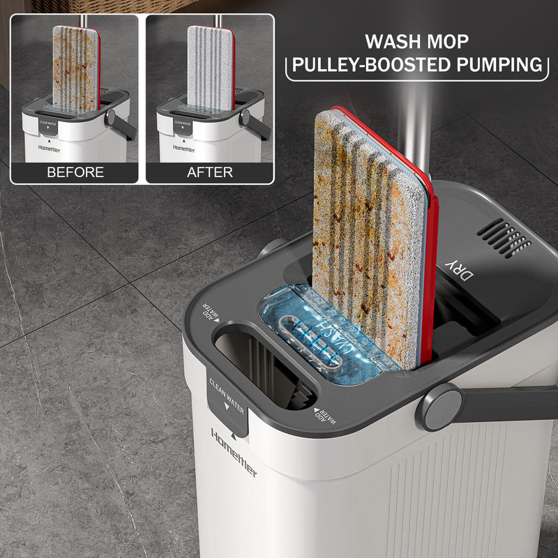 Microfiber Flat Mop & 360° Spin Bucket – White
