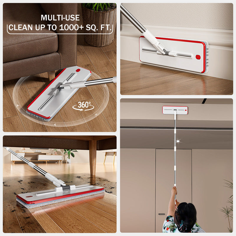 Microfiber Flat Mop & 360° Spin Bucket – White