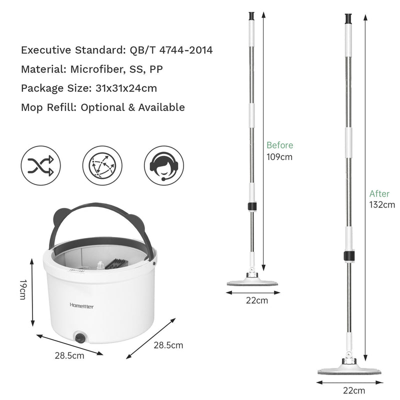 Microfiber Round Mop & 360° Spin Bucket – White