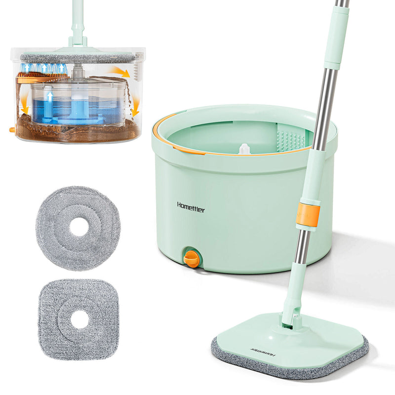 Microfiber Round Mop & 360° Spin Bucket – Light Green