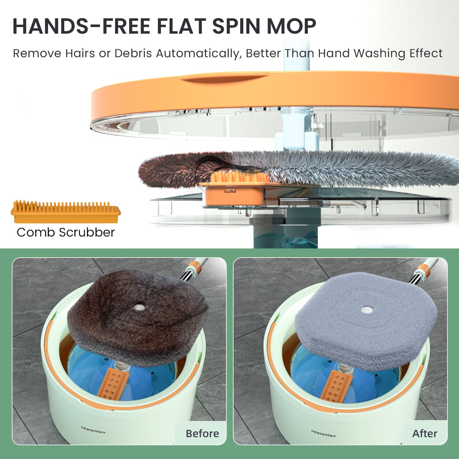 Microfiber Round Mop & 360° Spin Bucket – Light Green