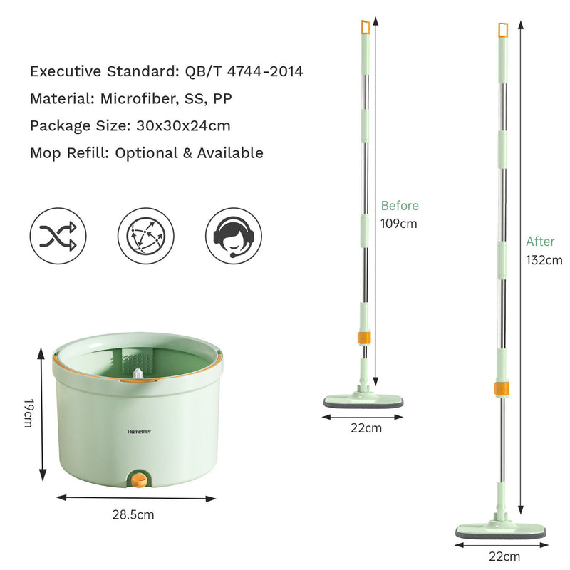 Microfiber Round Mop & 360° Spin Bucket – Light Green
