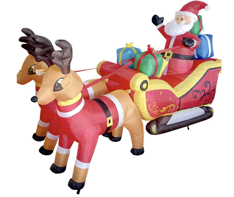 320cm Father Christmas Charm Santa Sleigh With Reindeer + LED Lights Inflatable