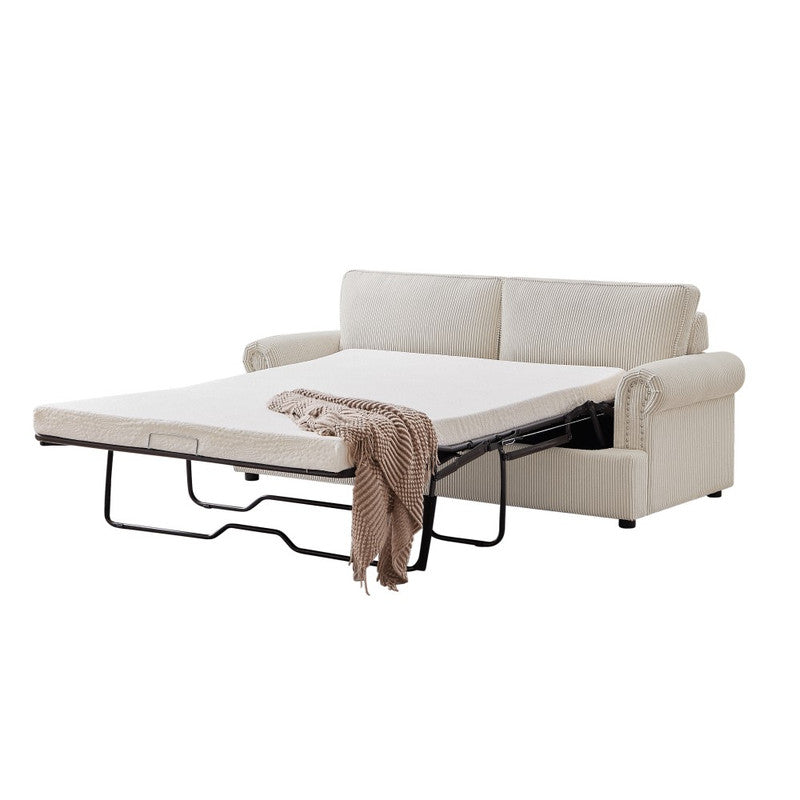 PHEBE 3‑Seater Corduroy Sofa Bed (Cream)