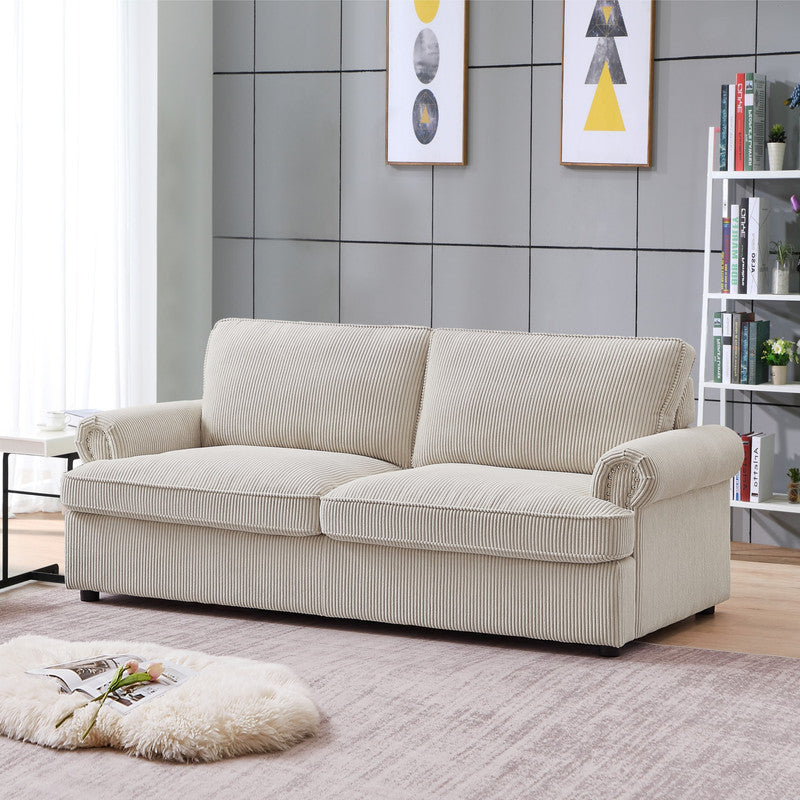 PHEBE 3‑Seater Corduroy Sofa Bed (Cream)