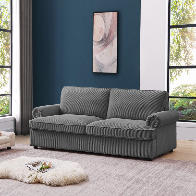 PHEBE 3‑Seater Corduroy Sofa Bed (Dark Grey)