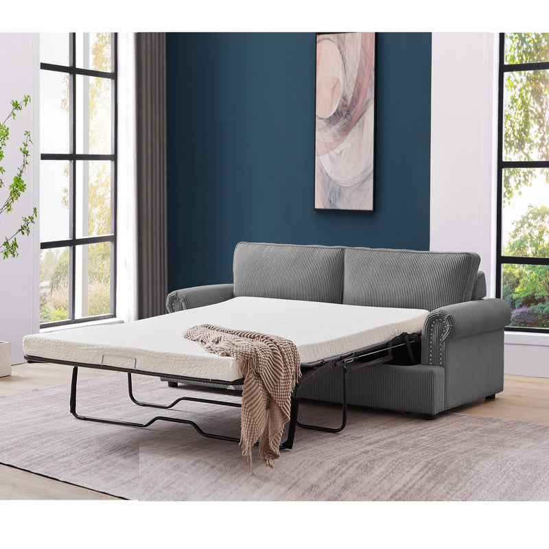 PHEBE 3‑Seater Corduroy Sofa Bed (Dark Grey)